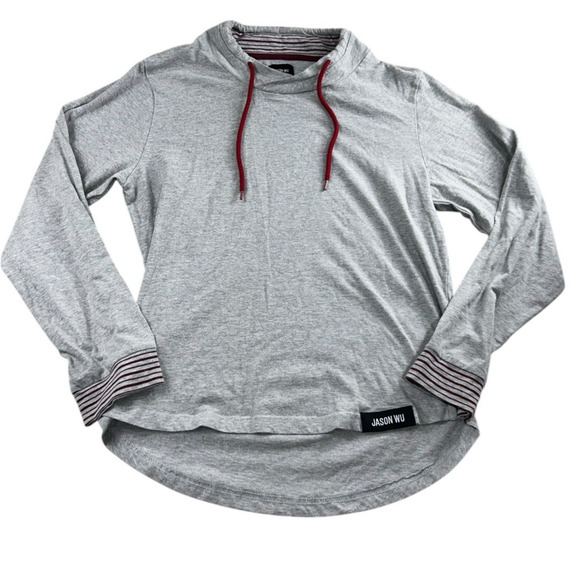 Women's Jason Wu for EVAAIR Gray Top Sz M Long-Sleeve Shirt Casual Cotton Tee - Picture 8 of 9